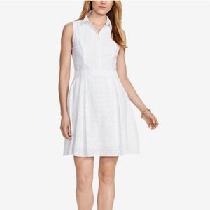 NEW Lauren Ralph Lauren COTTON White Eyelet SHIRT Dress Sleeveless WOMEN 8